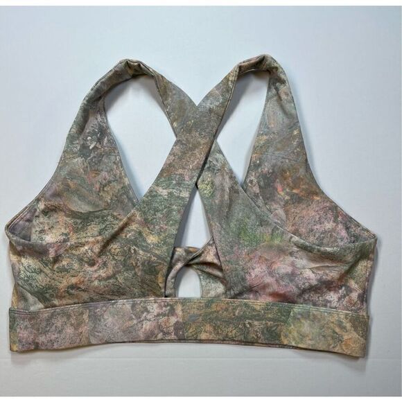 Fabletics Oasis Twist Sports Bra Moonrock Swirl Open Cross Back Size Extra Large - Picture 4 of 9